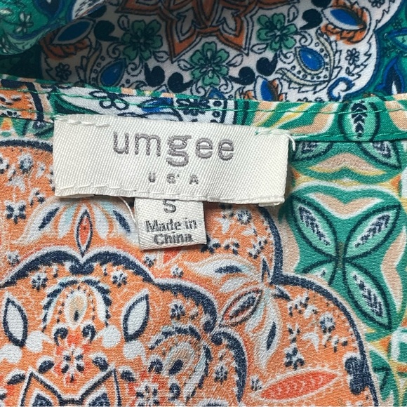 Umgee Orange Green Kimono Wrap Floral Geometric Open Oversized Boho Gypsy Small - Picture 5 of 8